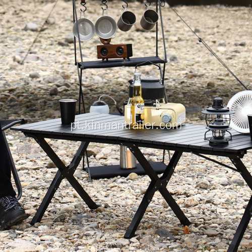 Mesa dobrável portátil de alumínio preto para camping ao ar livre